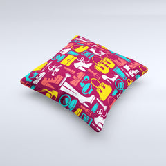 Vibrant Burgundy Vector Shopping Ink-Fuzed Decorative Throw Pillow
