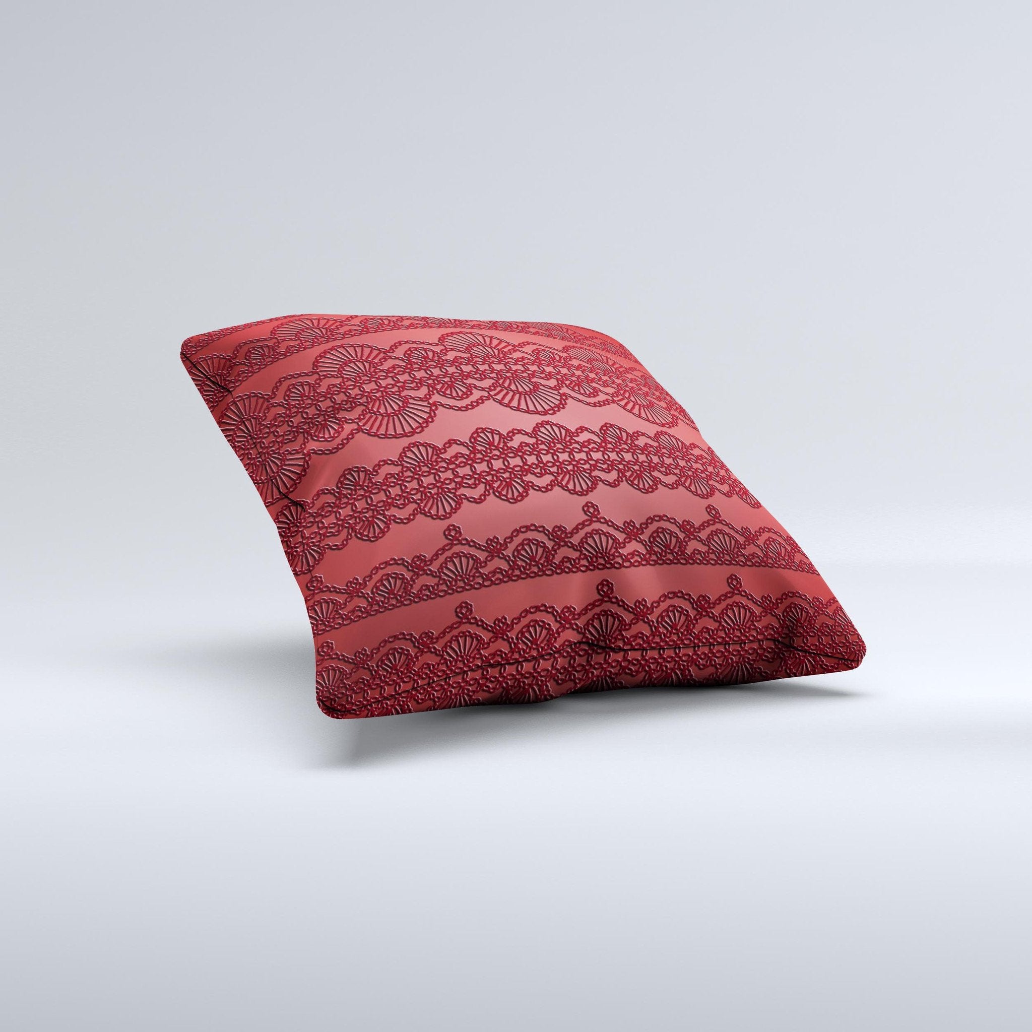 Dark Red Highlighted Lace Pattern ink-Fuzed Decorative Throw Pillow