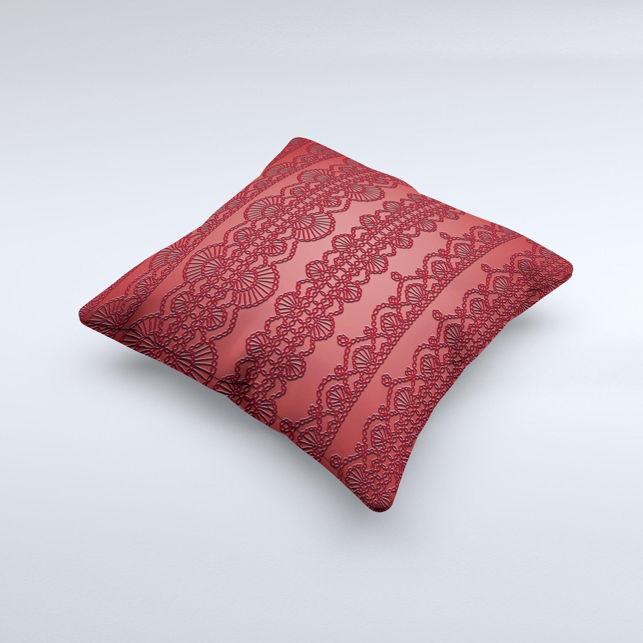 Dark Red Highlighted Lace Pattern ink-Fuzed Decorative Throw Pillow