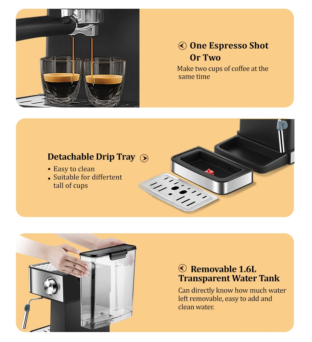 20 Bar Italian Type Espresso Coffee Maker Machine with Milk Frother